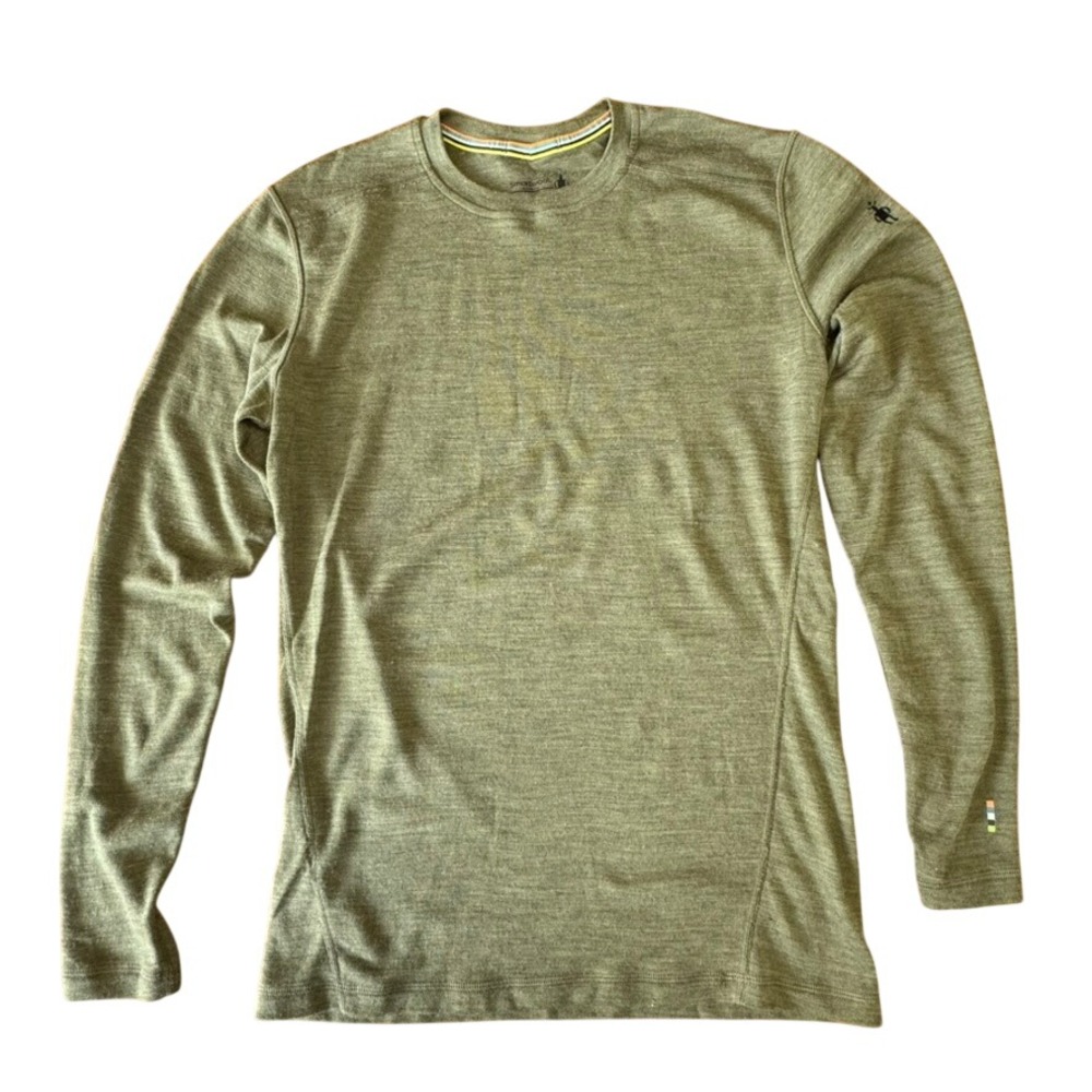 SMARTWOOL Classic Thermal Merino Base Layer Top Mens M Moss Green Crew Wool Tee